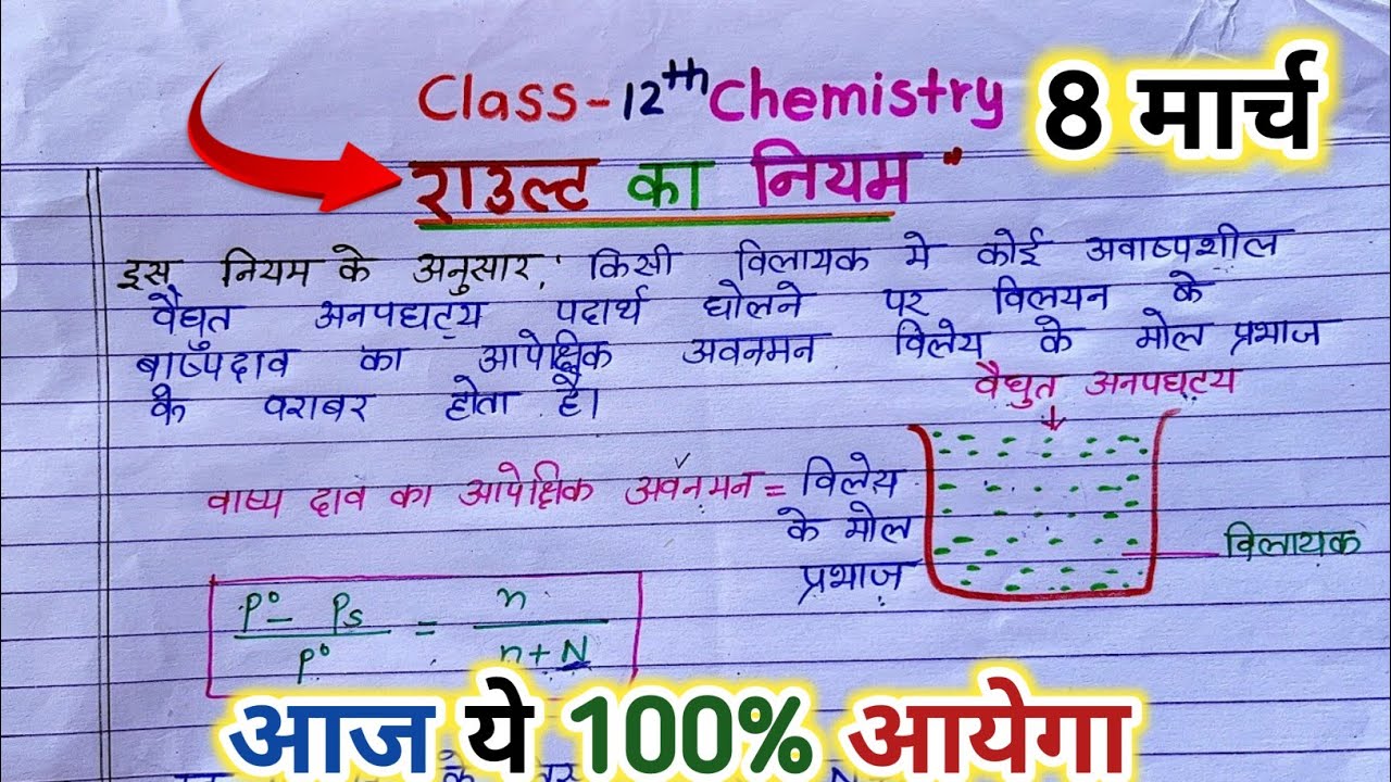 Rault ka niyam | Raoult's law | Rault ka niyam kya hai | राउल्ट का नियम | विलयन | class 12 chemistry