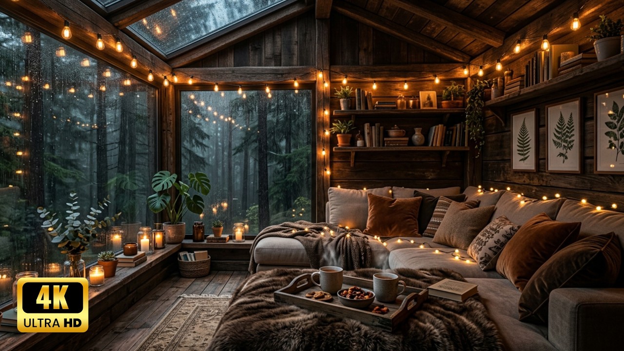 Rainy Forest Cabin Retreat | Soft Candlelight & Warm Ambience for Focus