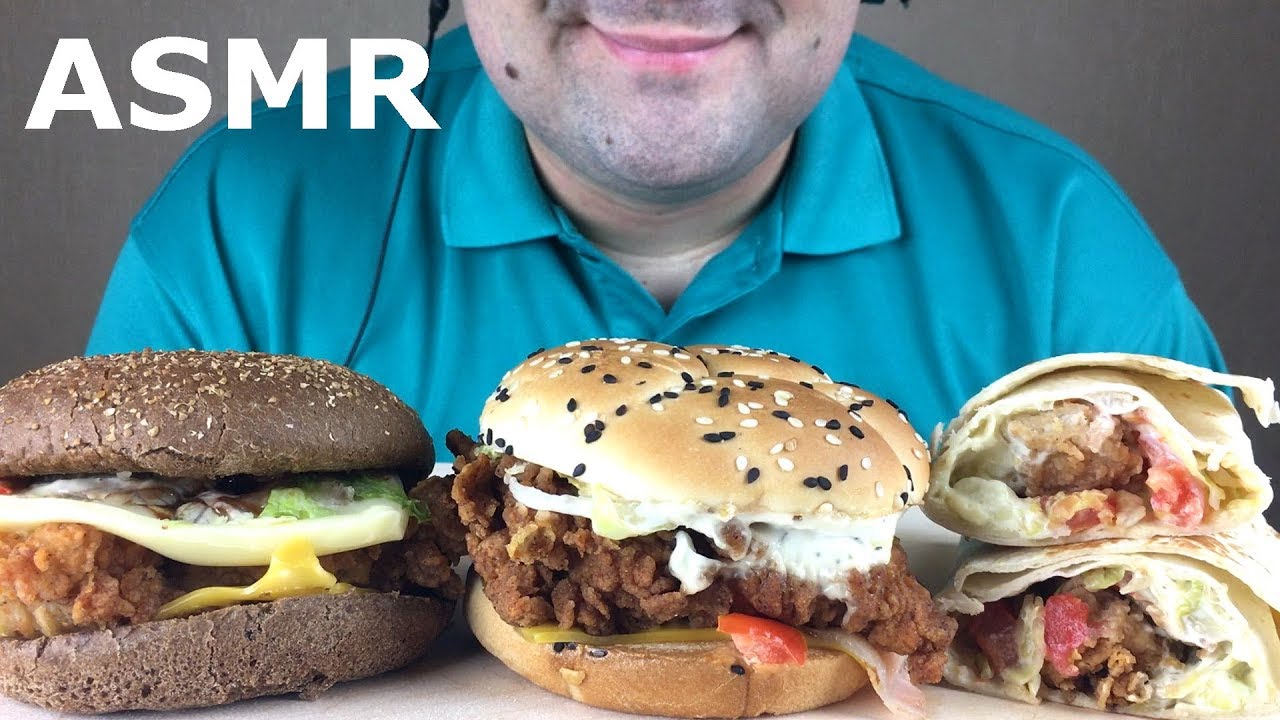 ASMR CHICKEN BURGER, DARK BURGER with BACON & CHEESE, SANDWICH ROLL MUKBANG (Eating Sounds) NO TALK
