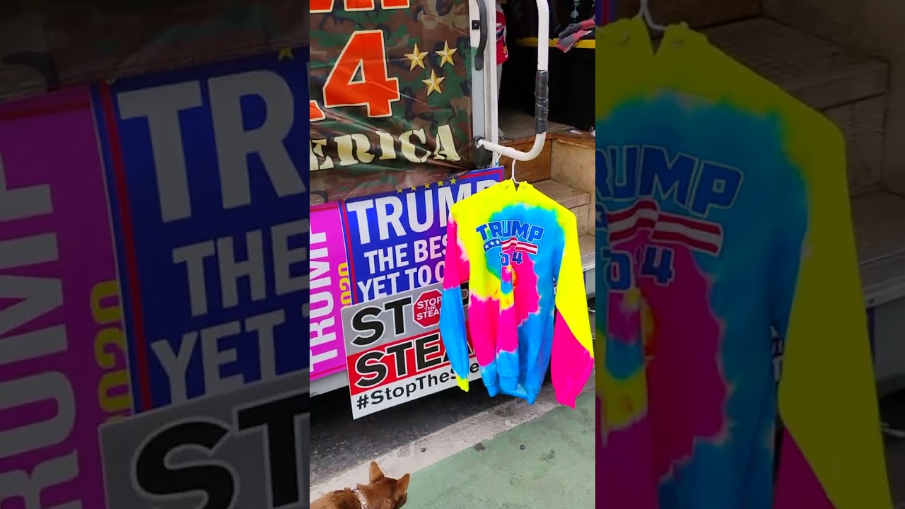Trump Mobile posters, signs, and merchandise. Columbus Circle, Manhattan
