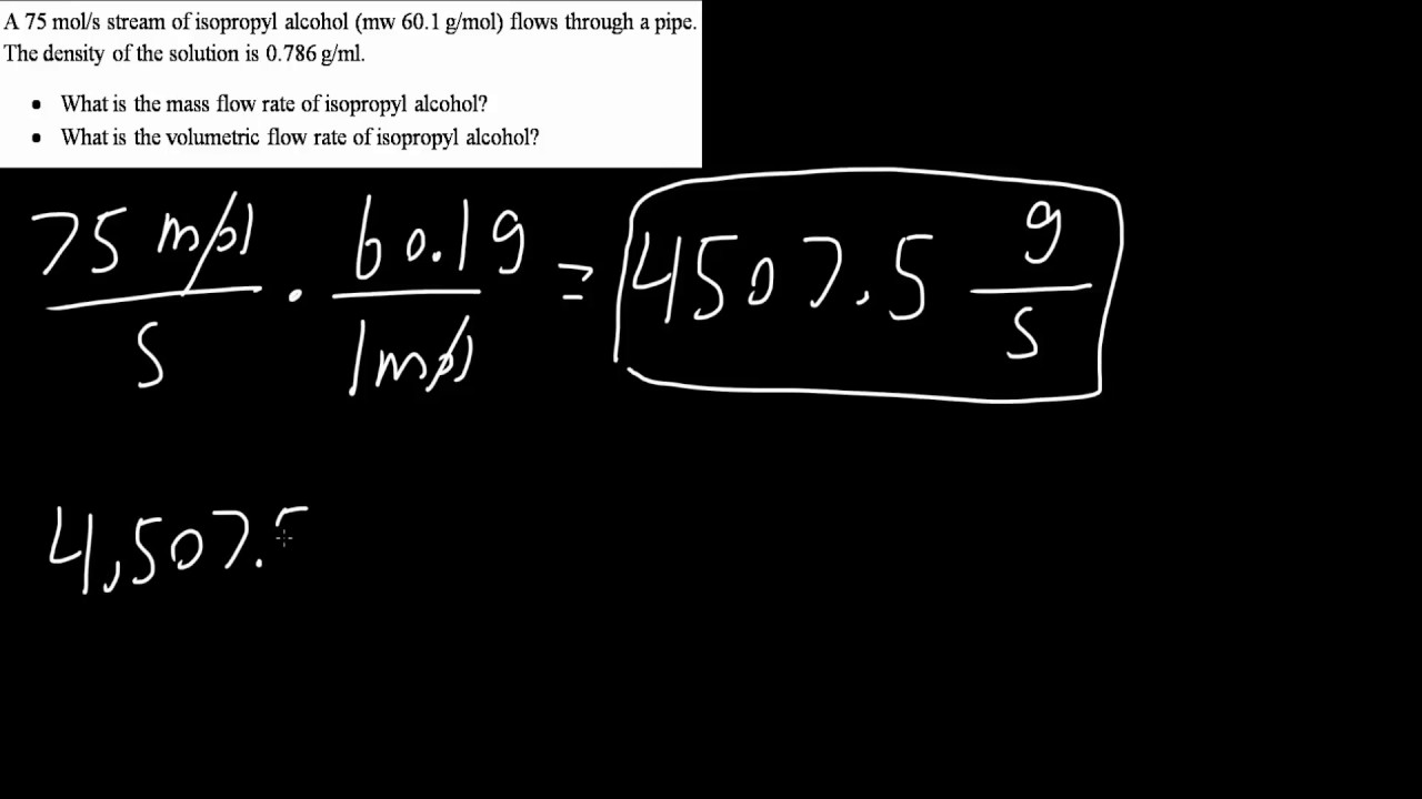 Example Mass & Volumetric flow rate using density mol rate (process variable pt 14)