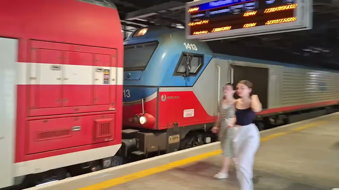 Vossloh Euro 4000 Departs from platform 1 with Bombardier DD Coaches, With a horn battle at the end