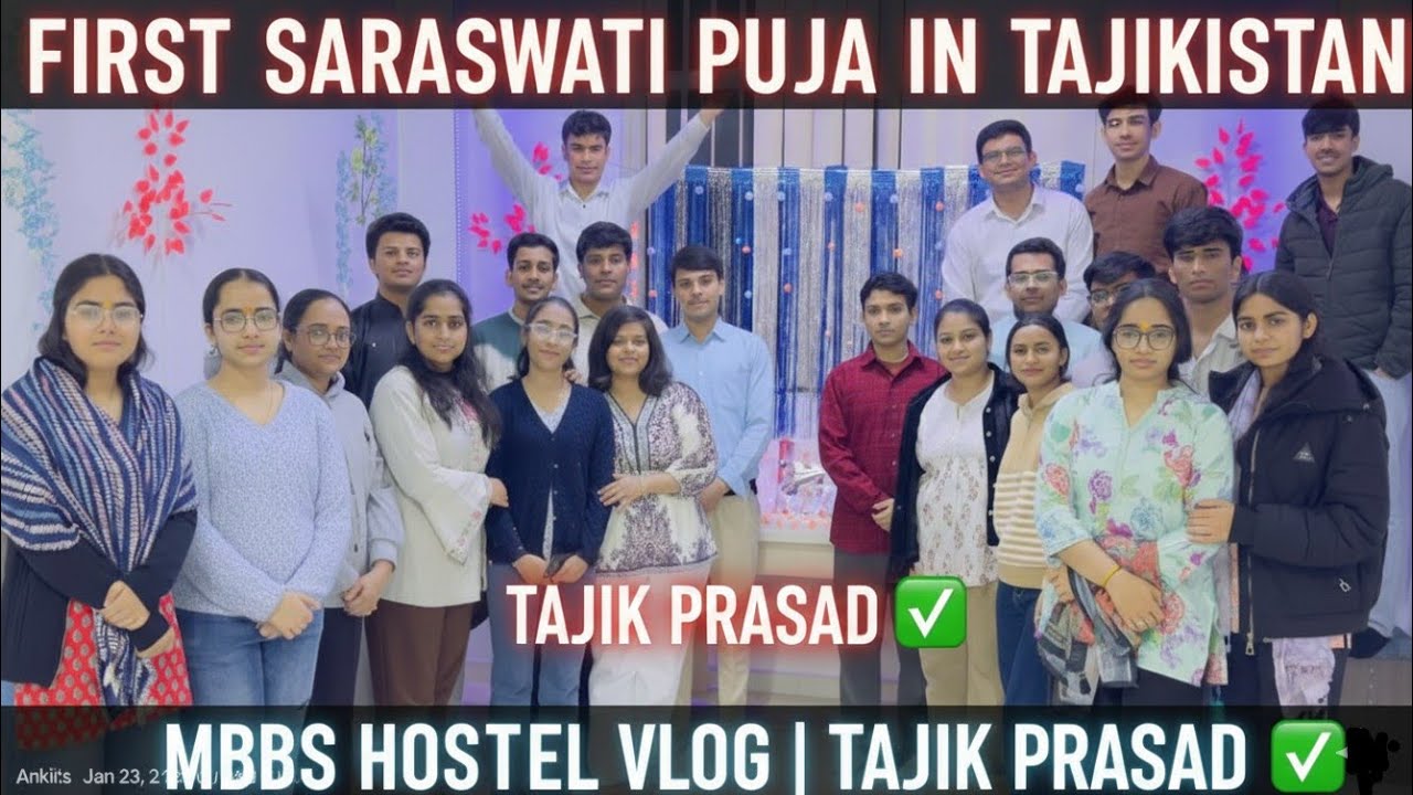 FIRST SARASWATI PUJA IN TAJIKISTAN! 🚩 | MBBS Hostel Celebration Vlog 🇦🇯 | #khatlonmedicaluniversity