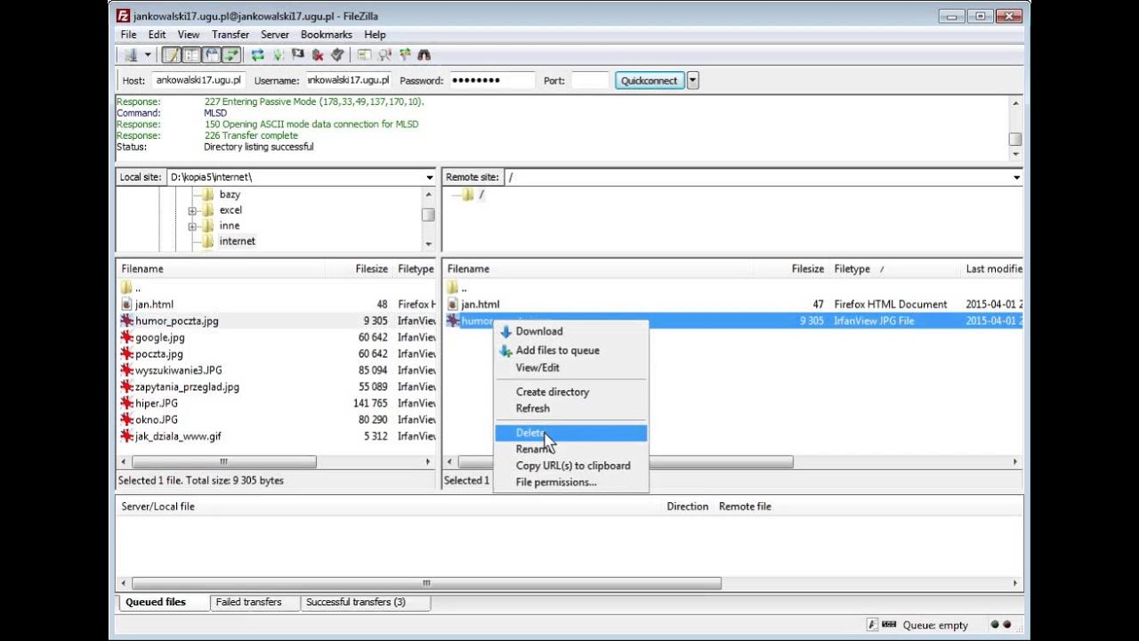 konfiguracja filezilla