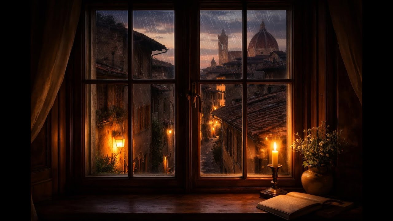 Rain Sounds for Studying and Deep Focus – Cozy Florence Inspired Fantasy City Backstreets (8 Hours)