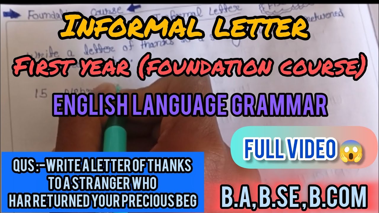 English first year ll Write a letter of thanks to a stranger who har returned your precious beg