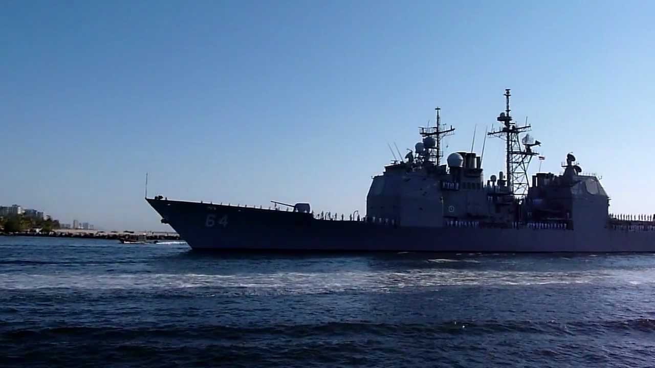 The USS Gettysburg Ticonderoga-class guided-missile cruiser enters Port Everglades in Ft. Lauderdale
