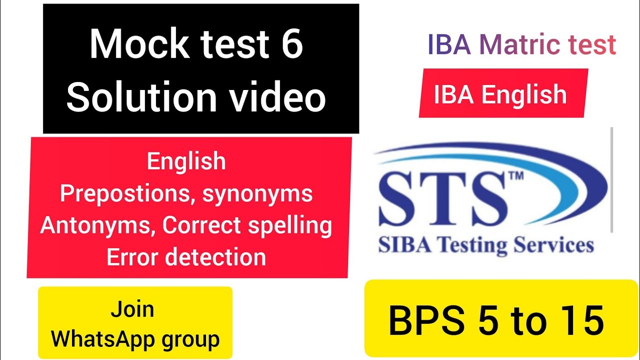 Mock test 6| English| IBA STS Matric category test BPS 5 to 15 jobs preparation