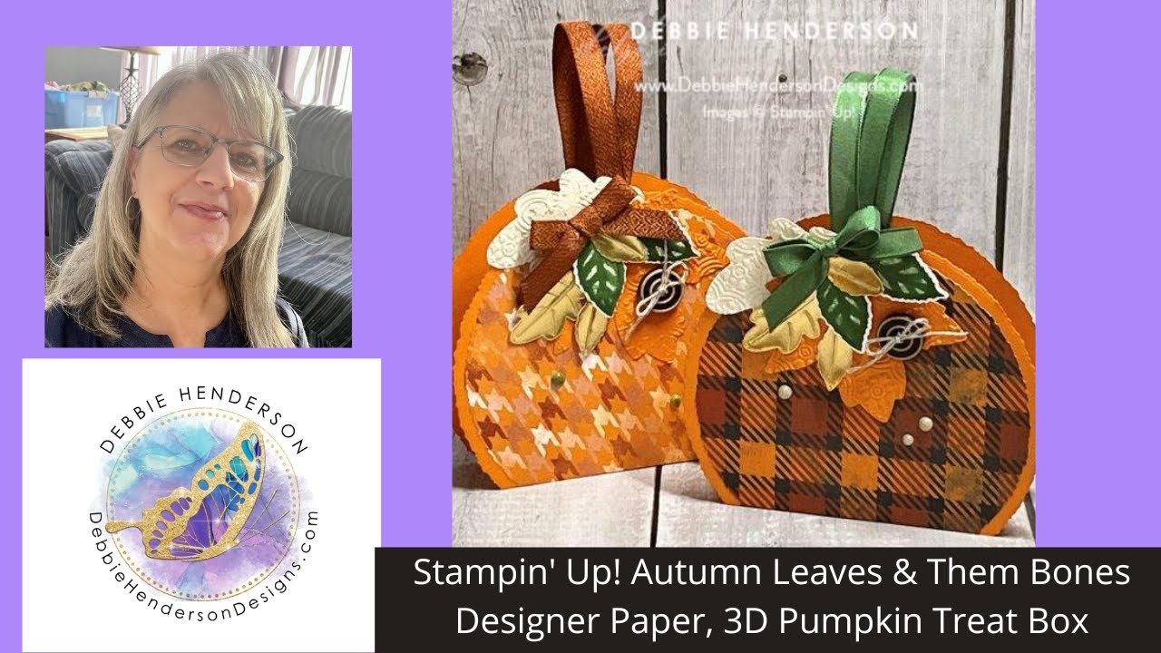 Stampin' Up! Набор осенних листьев и косточек из дизайнерской бумаги. 3D-коробка с тыквенными сла...