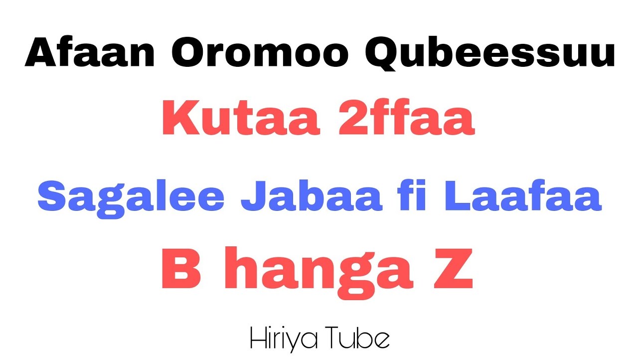 Afaan Oromoo qubeessuu kutaa 2ffaa || Sagalee Laafaa fi Jabaa (B hanga Z jiran) || Hiriya Tube