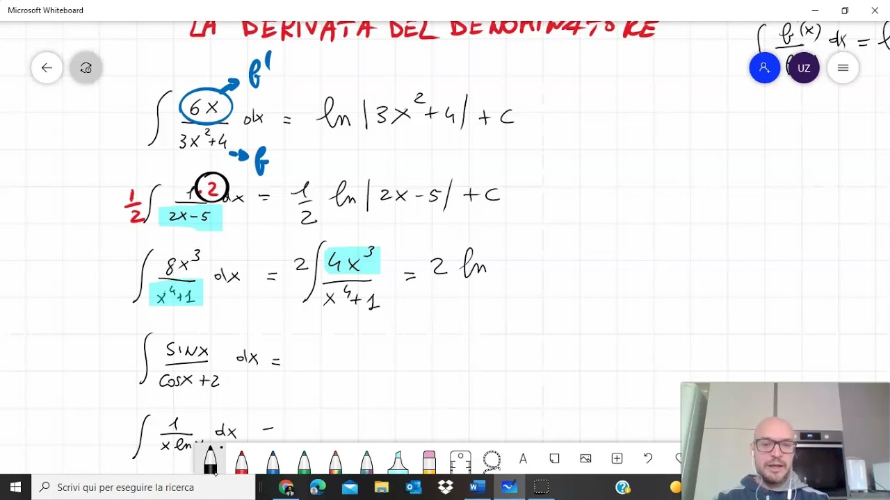 4 integrali funzioni fratte con derivata al numeratore