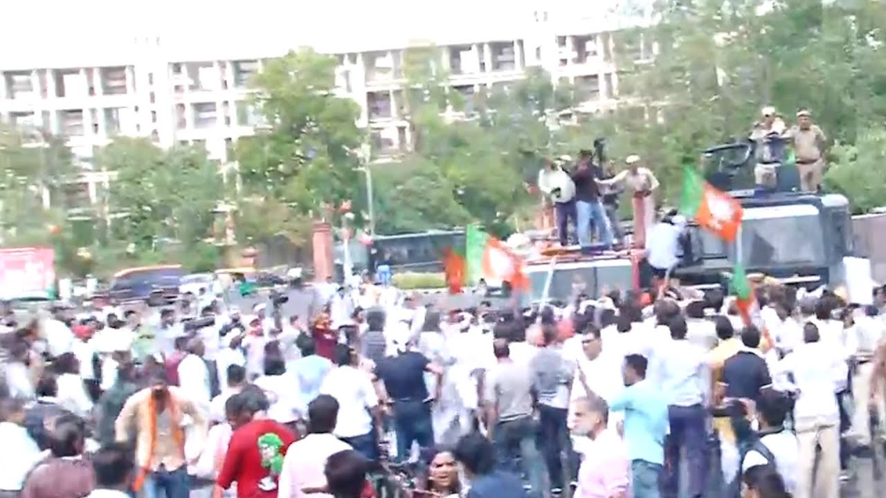 Rajasthan paper-leak case: BJP stages massive protest against Ashok Gehlot govt in Jaipur