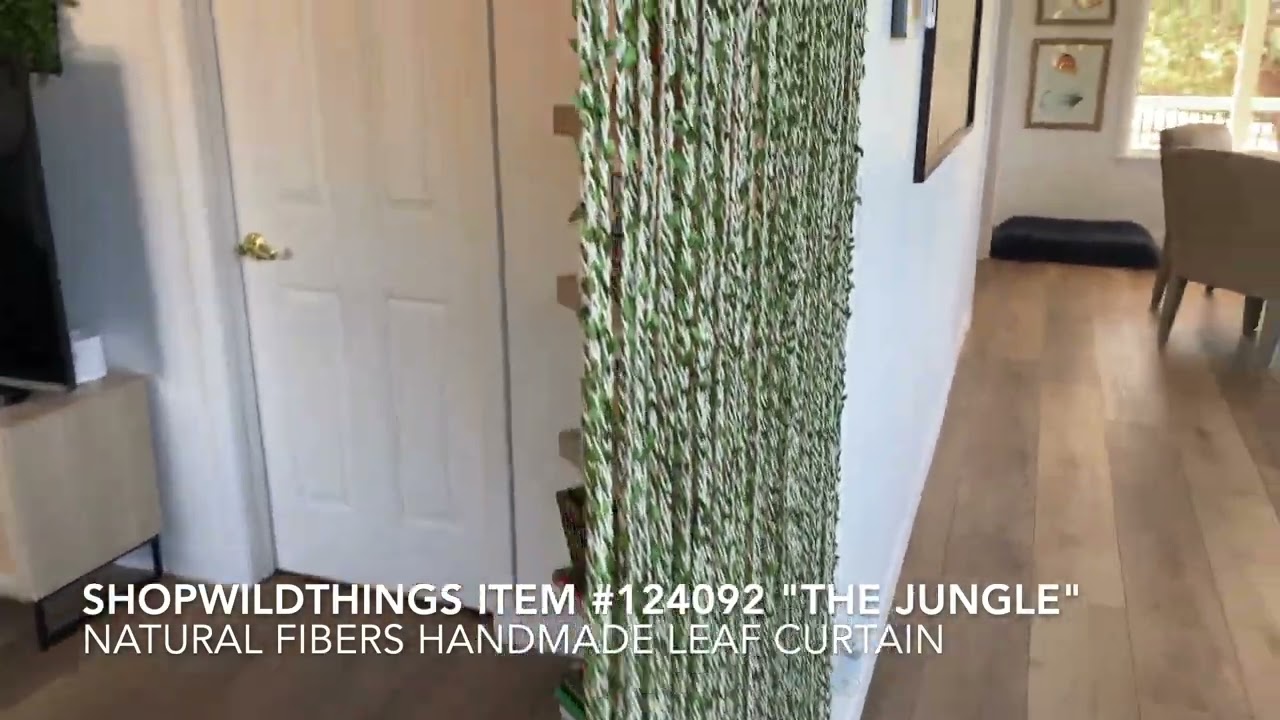 ShopWildThings Handmade Fabric Curtain Tiny Leaves and Cream Fabric Strands for Doorways and Windows