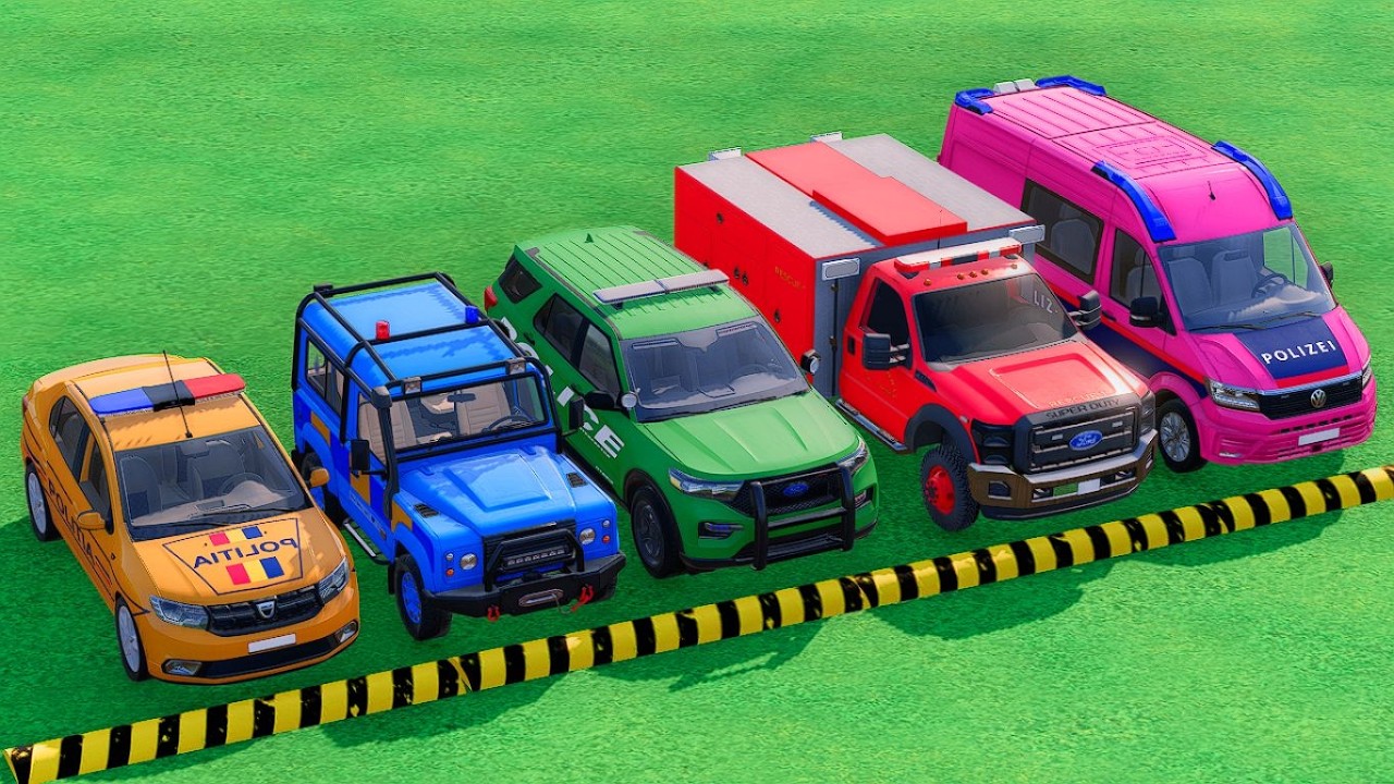 POLICE CARS, FIRE DEPARTMENT, AMBULANCE VEHICLES TRANSPORTING WITH TRUCKS ! Farming Simulator 22 #60