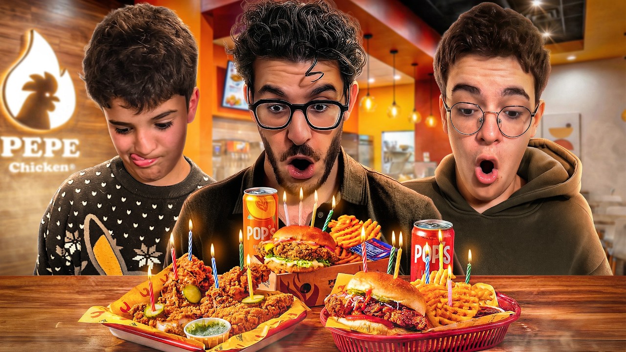 Nadim mange PEPE CHICKEN pour la première de sa vie ! C'est le gâteau d'anniversaire de Rémi.. 😂 #2