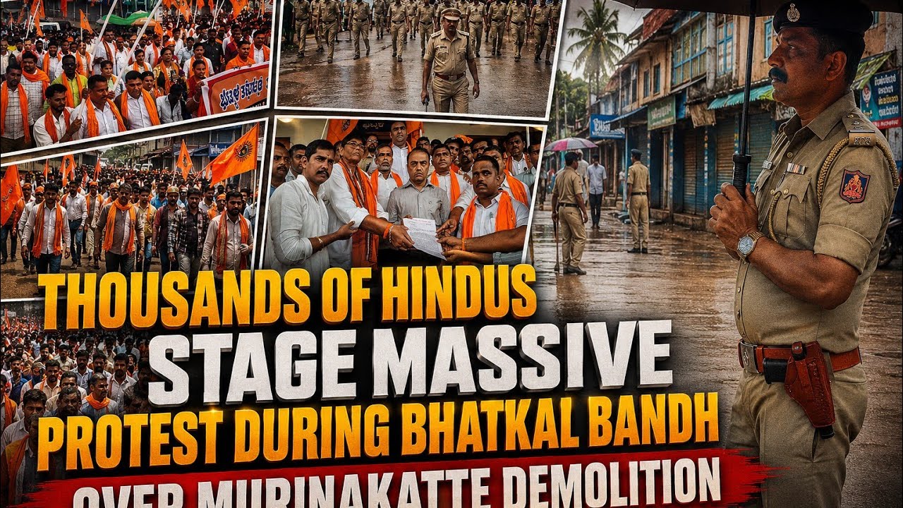 Thousands of Hindus Stage Massive Protest During Bhatkal Bandh Over Murinakatte Demolition