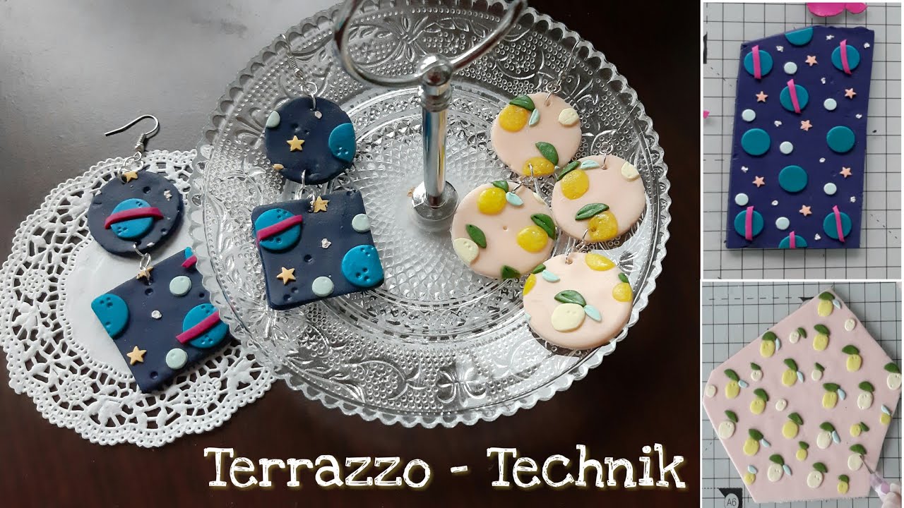 Terrazzo Technique Polymerclay *Krikreativ* Moderne Ohrringe mit der Terrazzo Technik