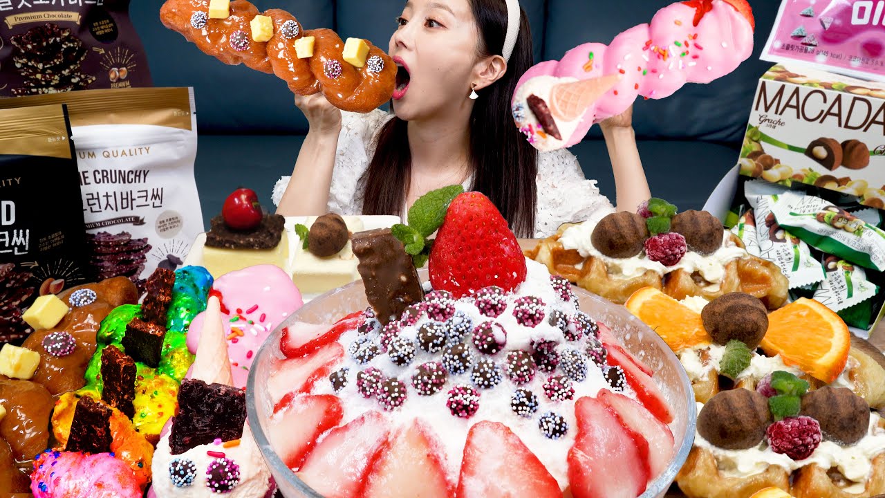 [Mukbang ASMR] Chocolate Dessert Time Croiffles Chocolate Fruits Shaved Ice(bingsoo) Recipe Ssoyoung