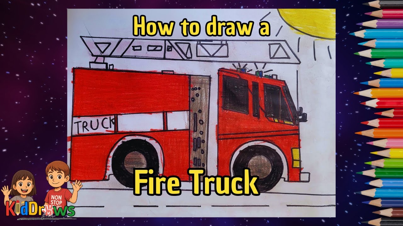 Fire truck / how to draw a fire truck / kid drawing a firetruck / kid draws fun firetruck / drawing.