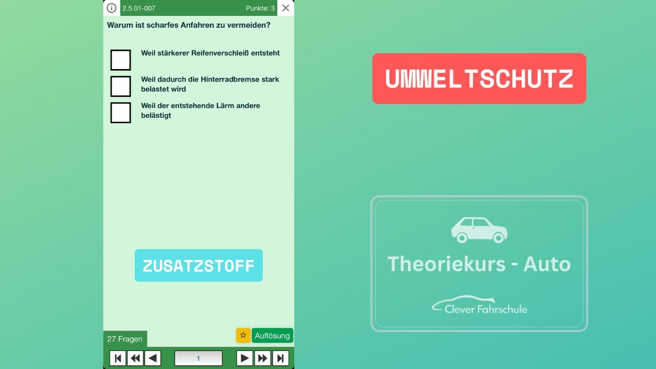 Zusatzstoff - Umweltschutz - Theoriekurs Auto (B)