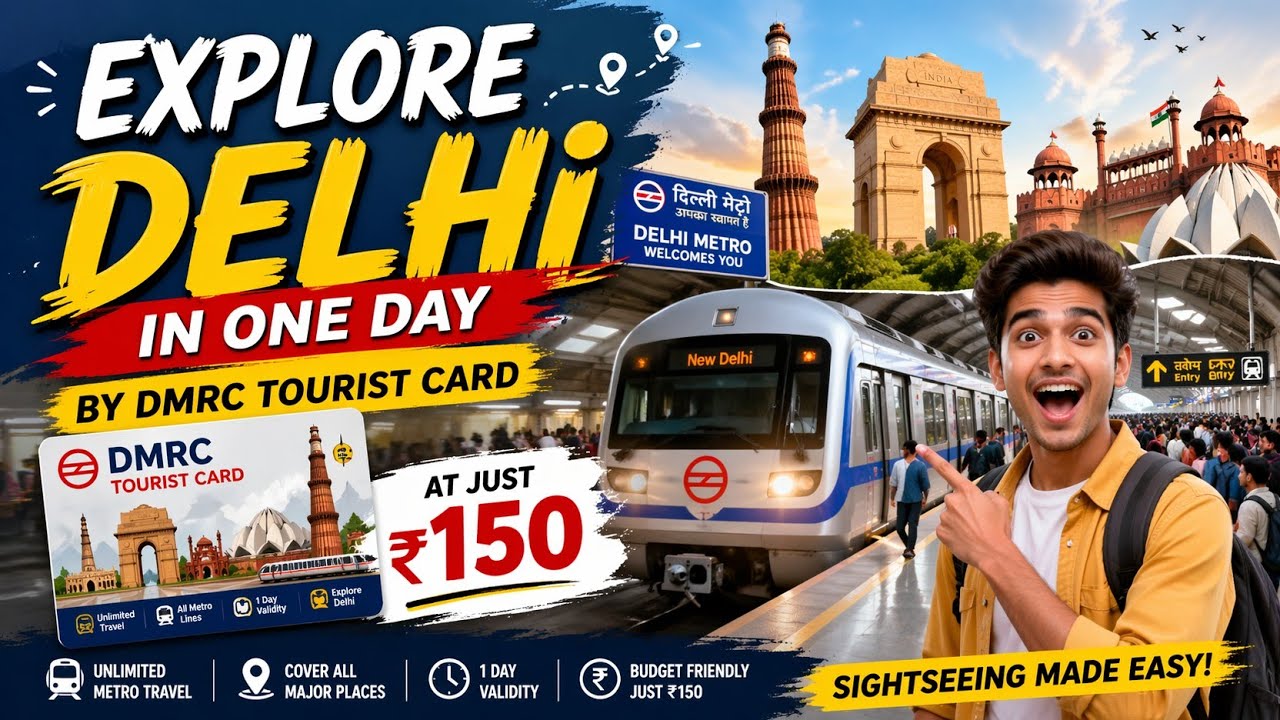 Explore Delhi in 1 Day 😱 | ₹150 DMRC Tourist Card Full Guide 🚇 | Budget Travel Delhi