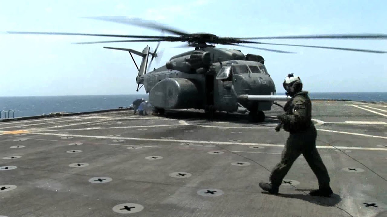 U.S. Navy HH-53 Sea Dragon on the USS Ponce (AFSB-1)