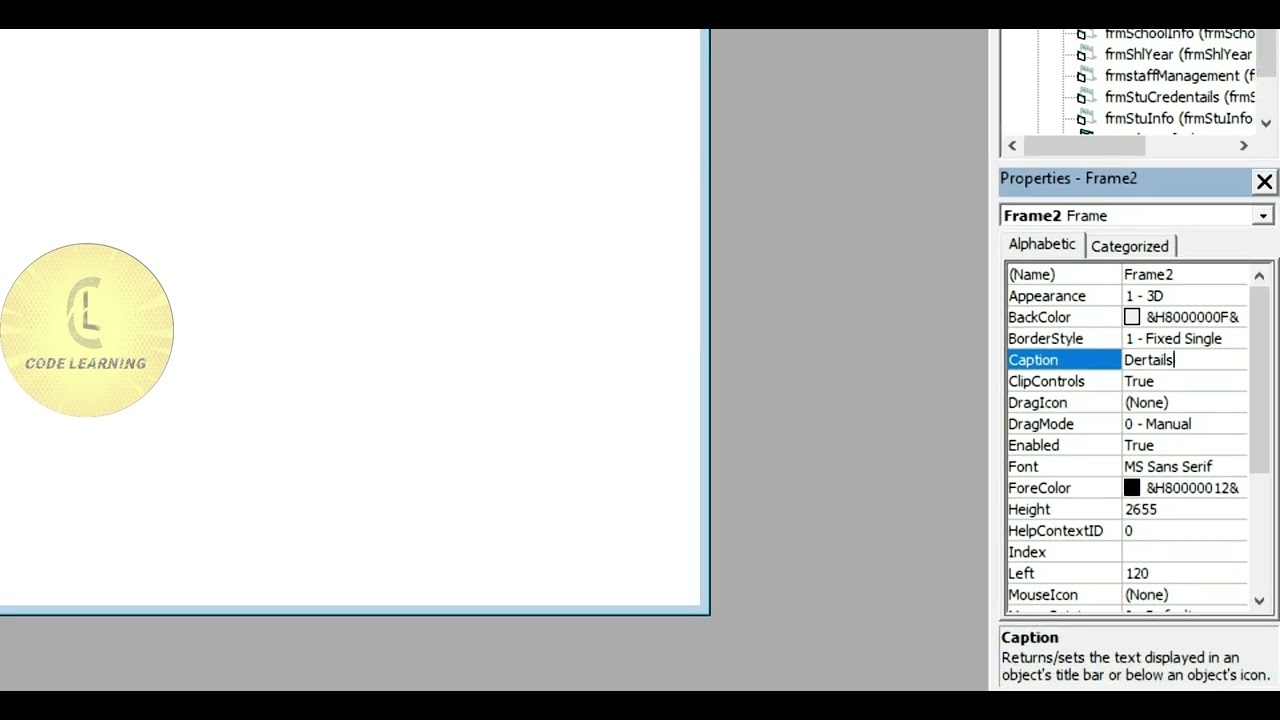 Vb6.0 | CMP 'Fried staff form - design form' | CodeLearning