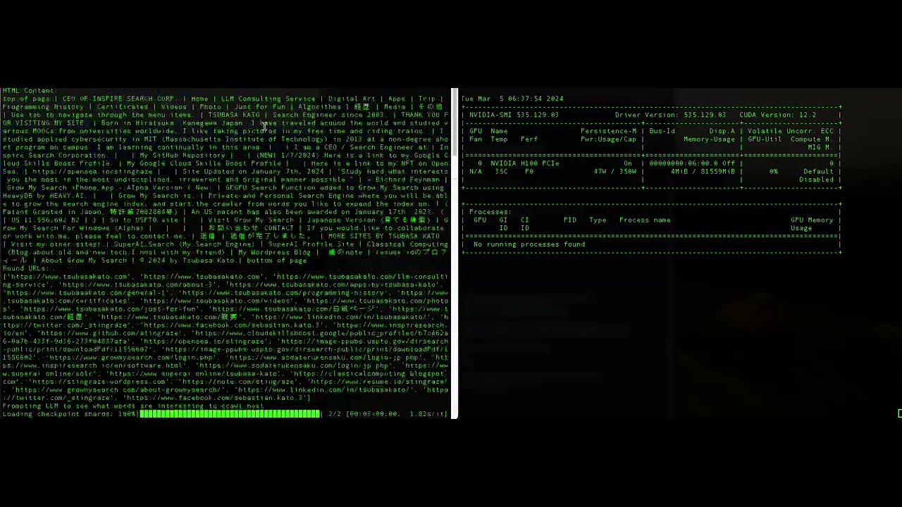 gemma-2b web crawler sample on H100 80GB VRAM + 200GB RAM