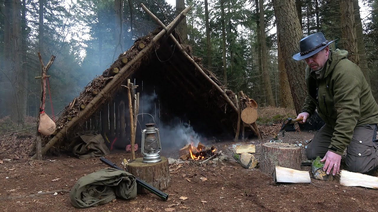 Wild Camping Solo Bushcraft Shelter Campfire Hanging Lamb