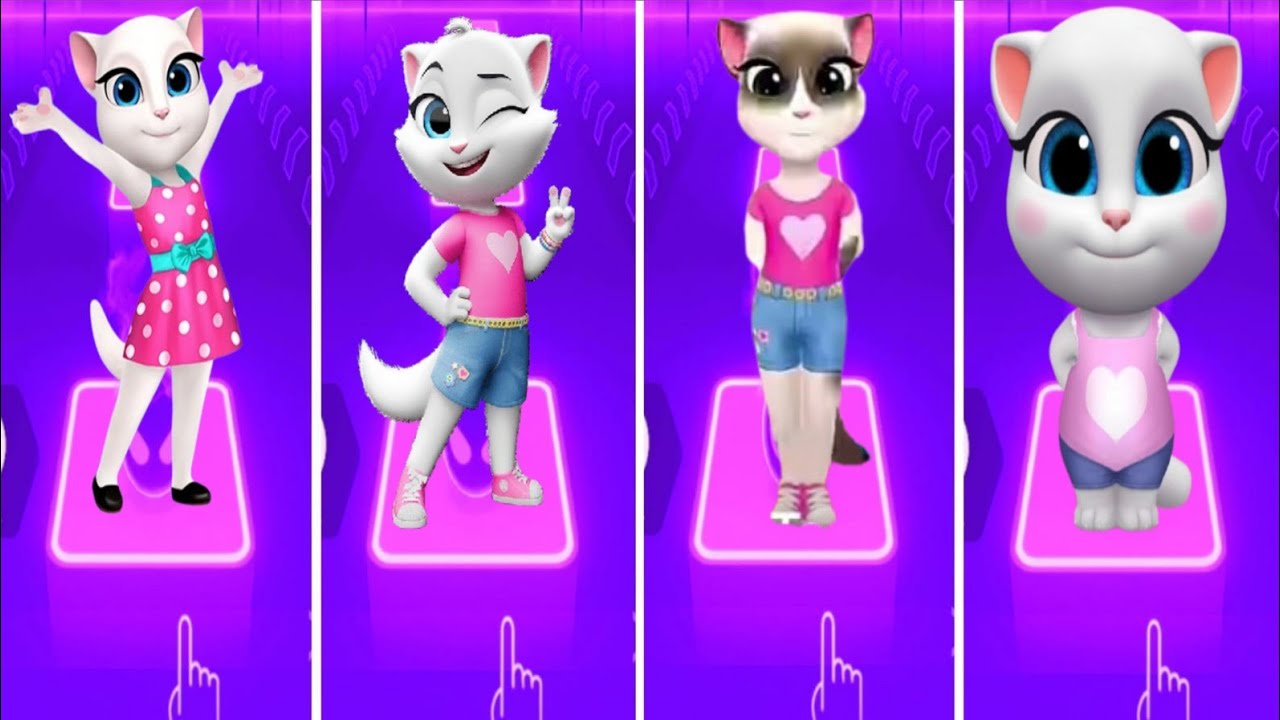 Talking Tom and friends Tom vs Angela vs Ben vs Hunk in Tiles Hop Coffen banec