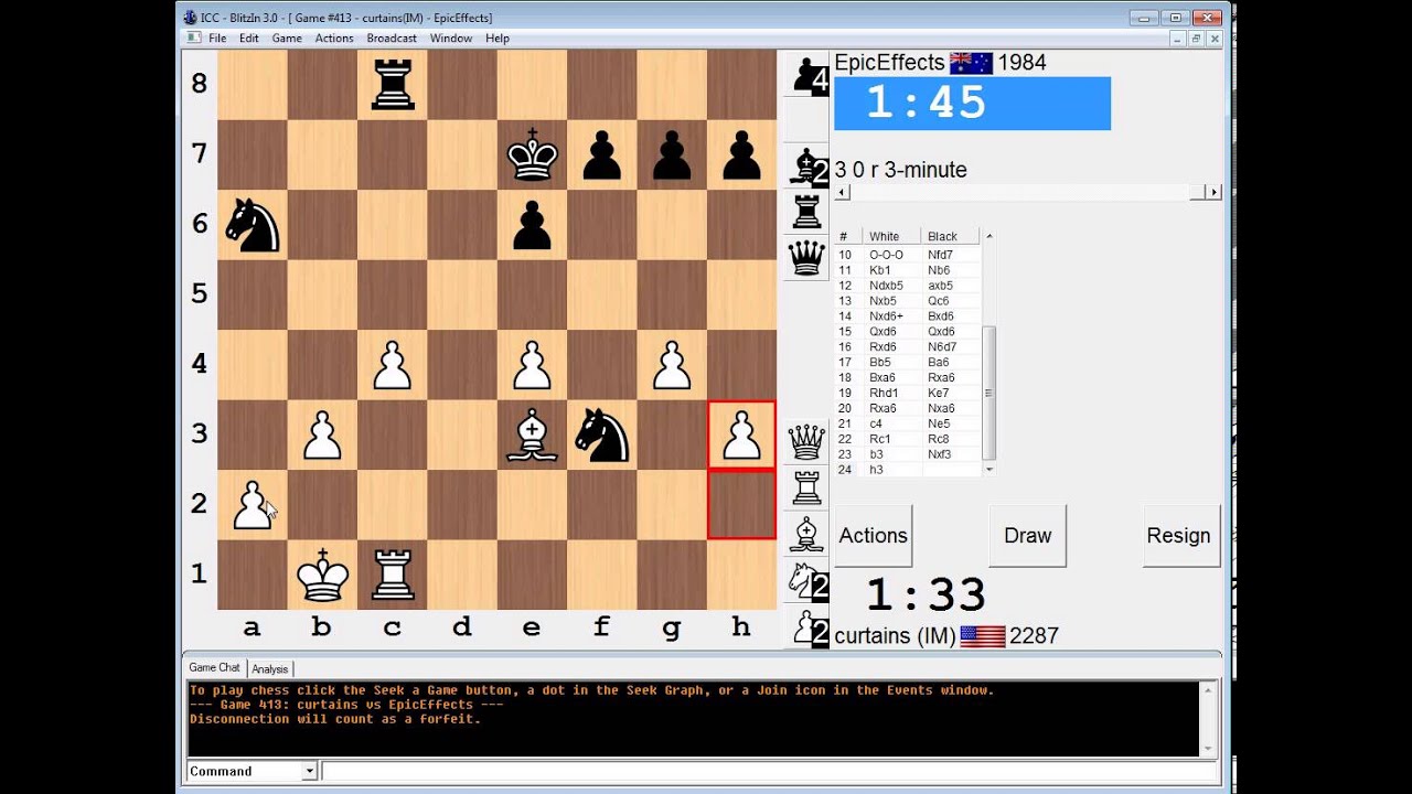 3 minute chess #62: IM Greg Shahade vs EpicEffects - Scheveningen Sicilian