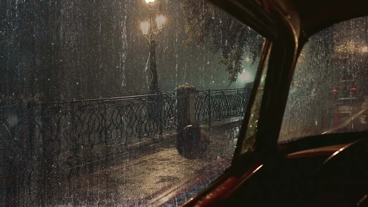 Heavy Rain and Thunder from a Stationary Car - Rainy Window Drive for Sleep, Focus, Relaxation