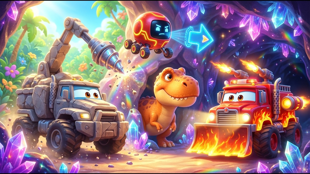 Dinosaur Rescue Mission! | T-Rex Trapped in the Crystal Cave | Monster Truck STEM Adventure for Kids