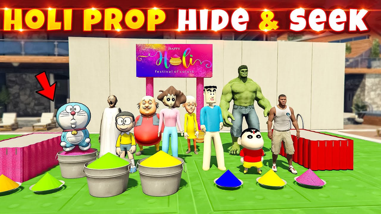 Franklin Playing Holi Prop Hide & Seek With Shinchan & Avengers in Gta 5 in Telugu