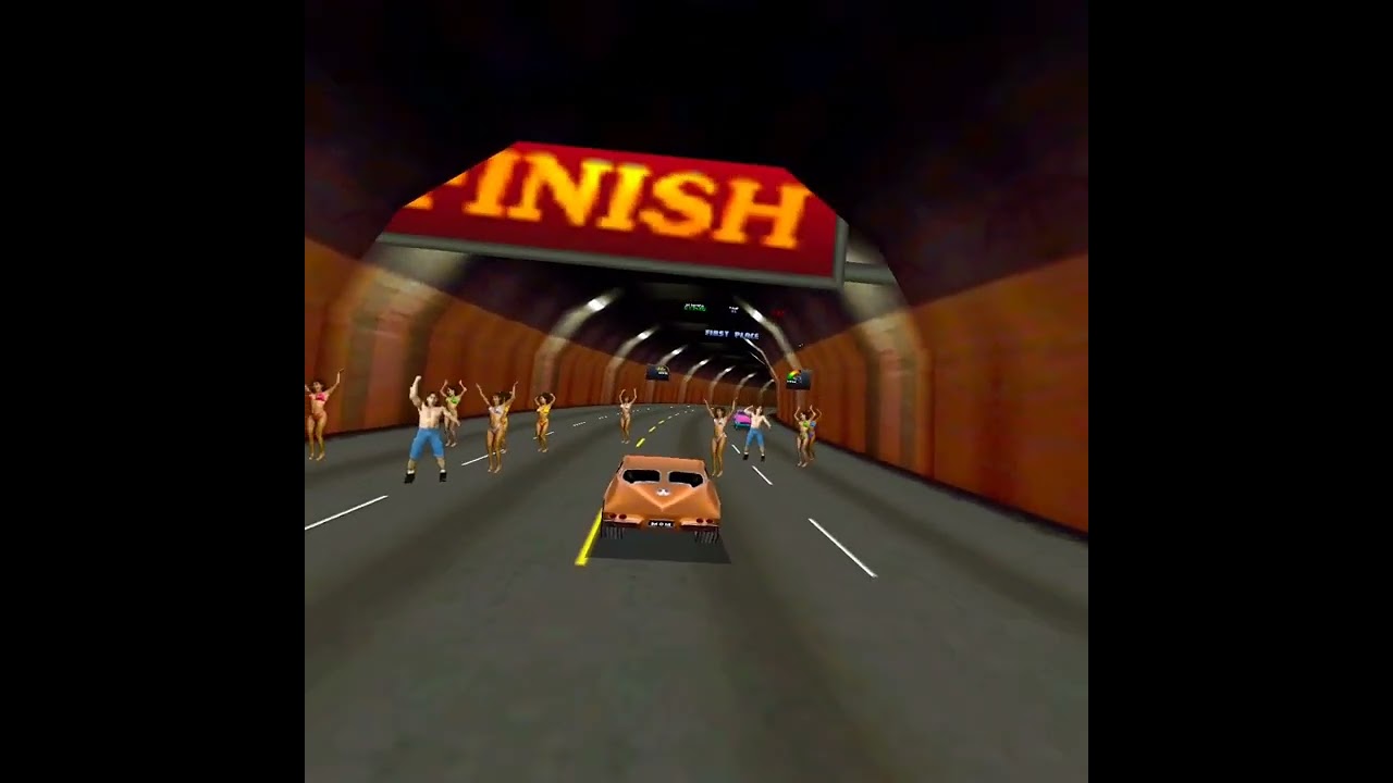 Playing Crusin USA N64 on Dolphin VR with Oculus Quest 3 and G29 racing wheel connected to ReasnowS1