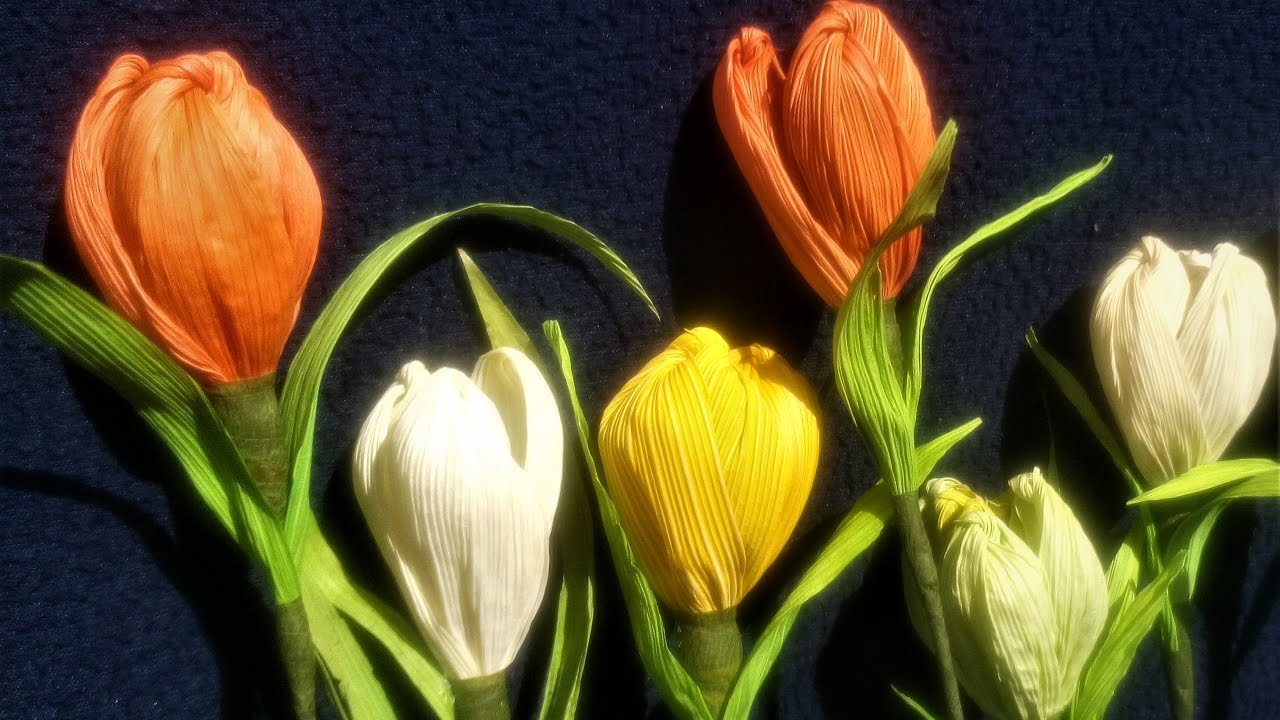 How To Make Flower From Corn Husk (Tulip) / How to make dry flowers at home