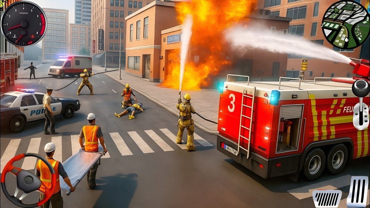 Fire Truck City Rescue Simulator - 911 US Emergency Fire Truck Driving 3D 2025 - Android Gameplay