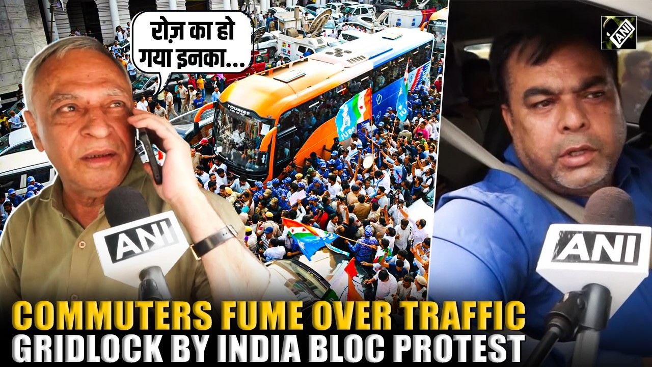 Commuters in Delhi's Connaught Place fume on traffic gridlock caused by INDIA MPs lunch meet