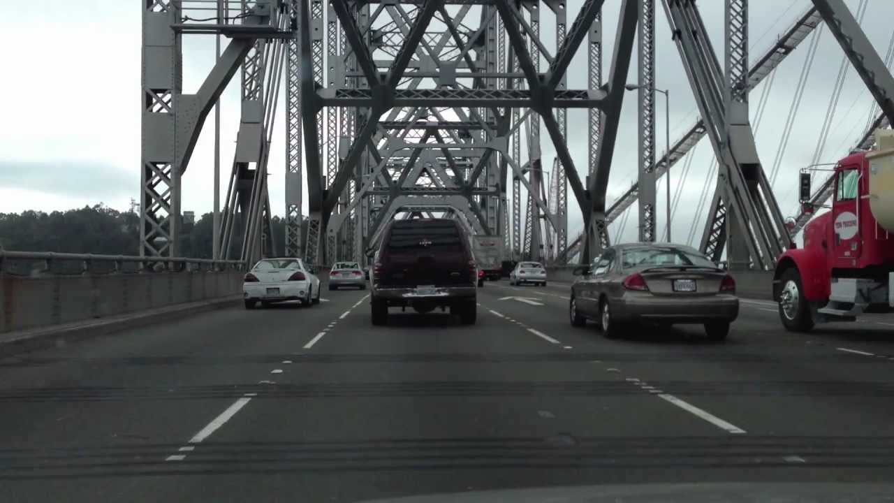 Driving over the Bay Bridge into San Francisco going home to Pacifica, CA