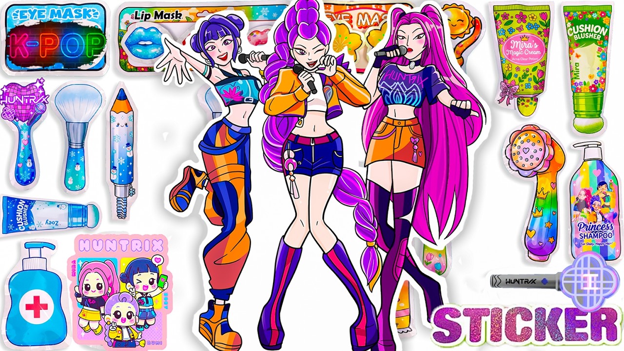 Oddy Sticker Book HUNTRIX K-Pop Idol Concert Makeover Satisfying Stickers ASMR #74