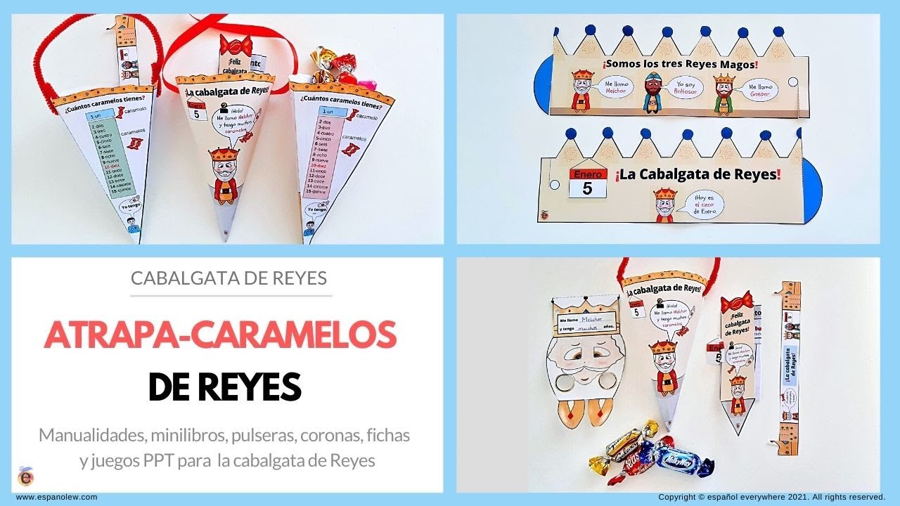 💻✂´ATRAPA-CARAMELOS CABALGATA DE REYES´- 👑 Manualidades Y Juegos Con Colores, Números Y Vocabulario