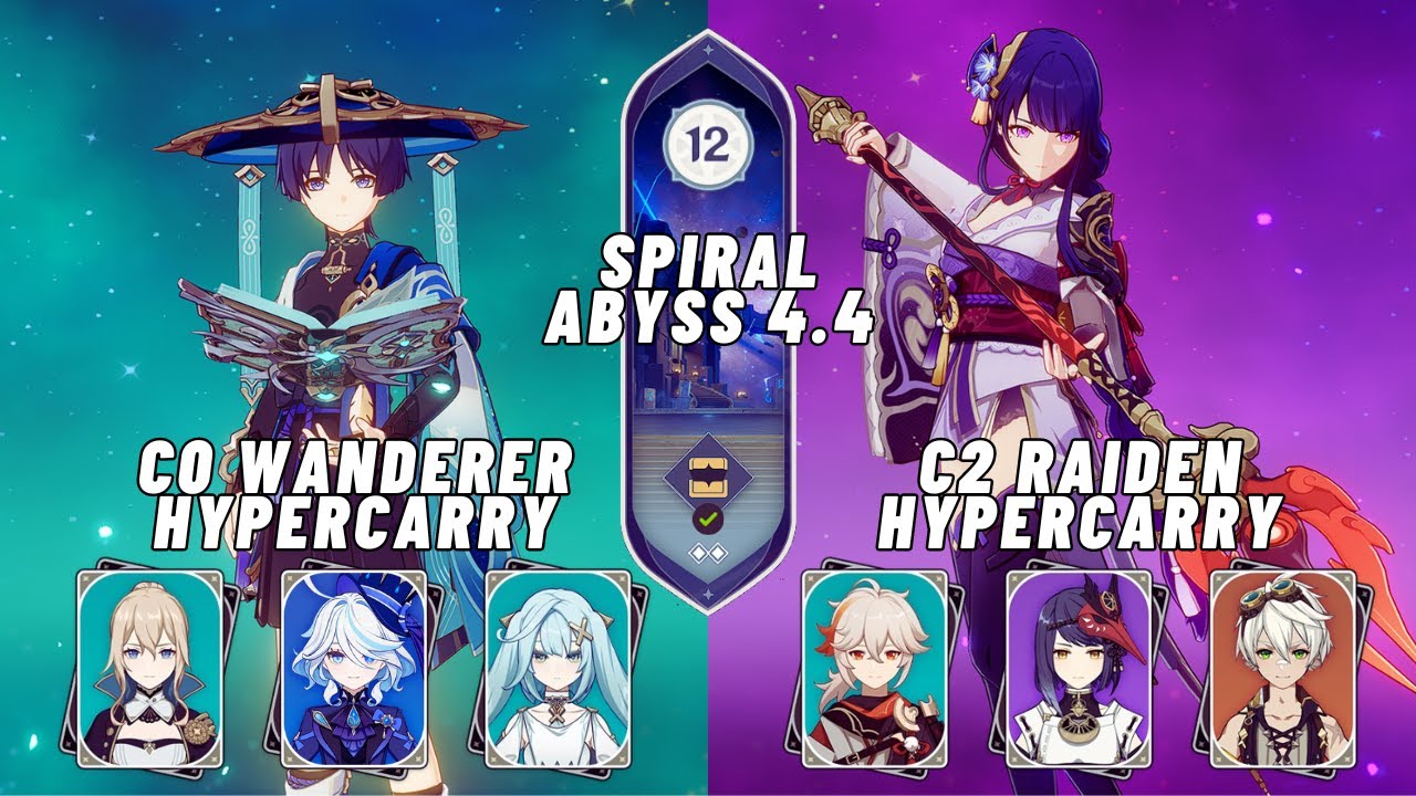 C0 Wanderer Hypercarry & C2 Raiden Hypercarry | Spiral Abyss 4.4 | Floor 12 9 Stars - Genshin Impact
