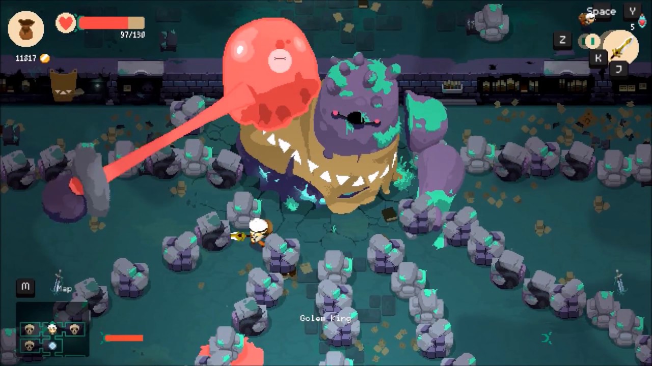 Moonlighter vs Golem King - First dungeon Boss Fight Tutorial Gameplay