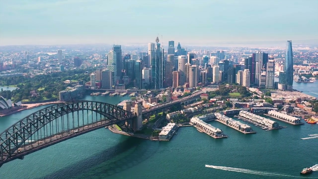Aerial Drone Panoramic View of Sydney Harbour Bridge