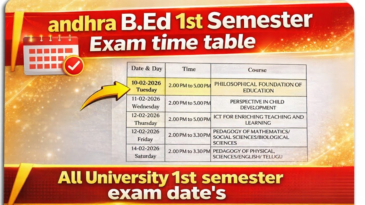 Andhra University 1st Semester Exam Time Table Schedule | Andhra B.Ed 1ST Semester Exam Time Table 