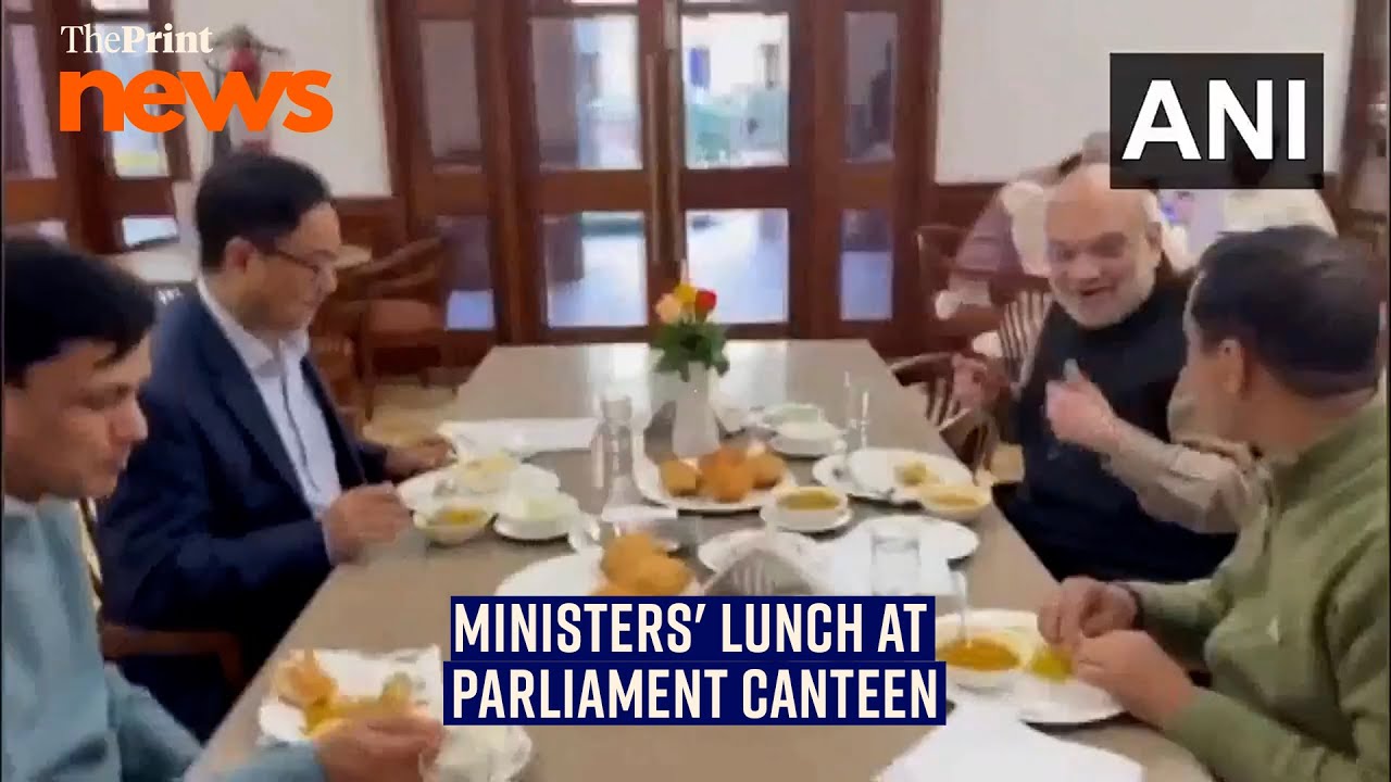 Home Minister Amit Shah's lunch with Rijiju,Nityanand Rai,BJP MP Anil Baluni at Parliament canteen