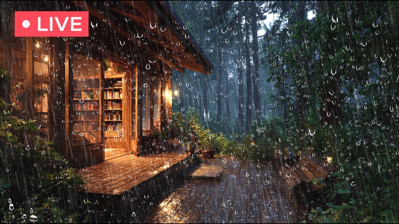 🔴LIVE | Cozy Attic Bedroom Ambience with Heavy Rain Sounds for Sleep