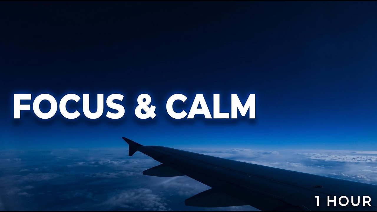 1 Hour Flight Window View | Blue Sky & Clouds | Turbine Sound + Piano