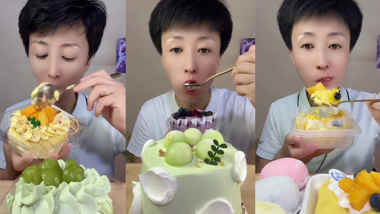 ASMR Mukbang Fresh Fruit Cake & Cream Dessert Box | Soft Spoon & Eating Sounds (No Talking)