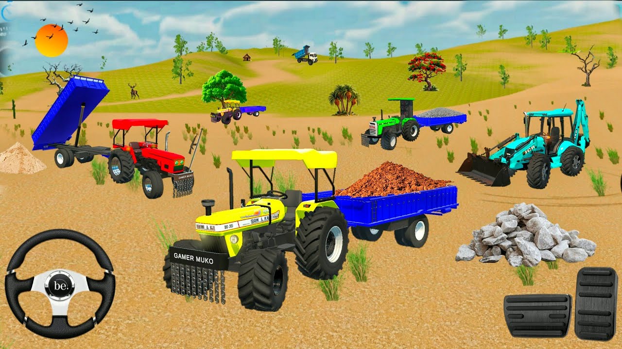 JCB , NEW HOLEND , HTM , MASSEY , TRAKTOR TROLLEY UNLOADING ROLL 🪵 FARMING 3D GAM #farming